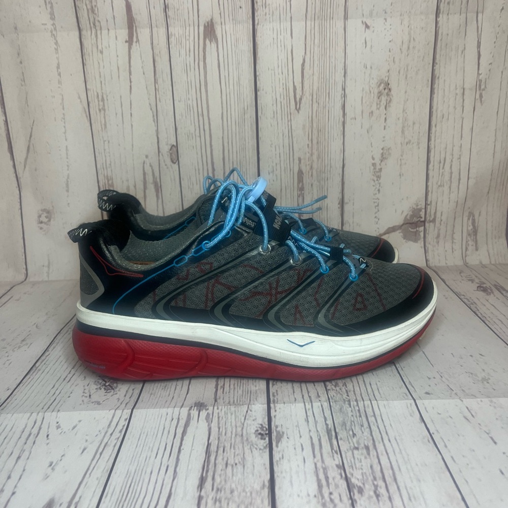 Hoka One One Rapa Nui 2 Shoes Mens sz 7.5 Black Gray Red
